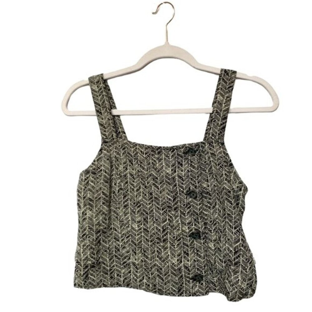 BP. Side Button Tank Size XXS Geometric Print Sleeveless Black White New - Picture 2 of 7